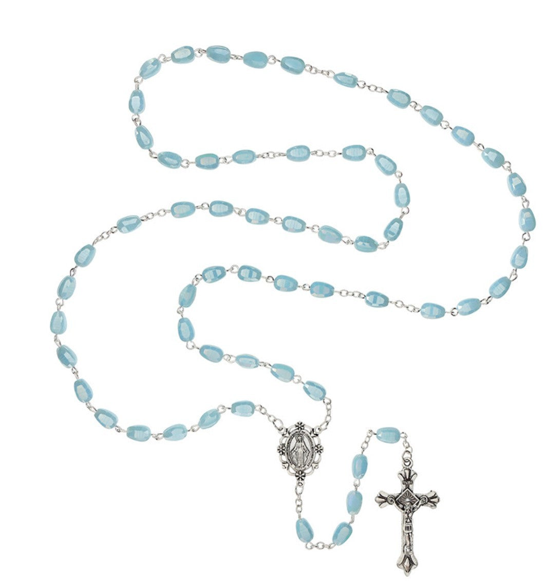 Iridescent Blue Crystal Miraculous Medal Rosary, New Gftshp-92 - Journeys of Faith