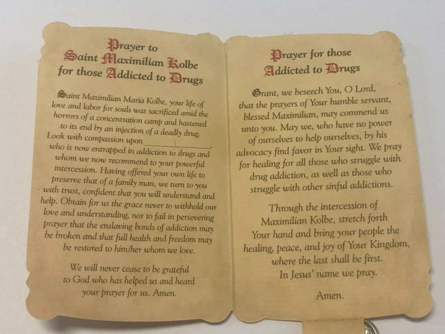 Saint Maximilian Kolbe(Patron St of Drug Addicts) Prayer Card+Medal, New#PCM-022 - Journeys of Faith
