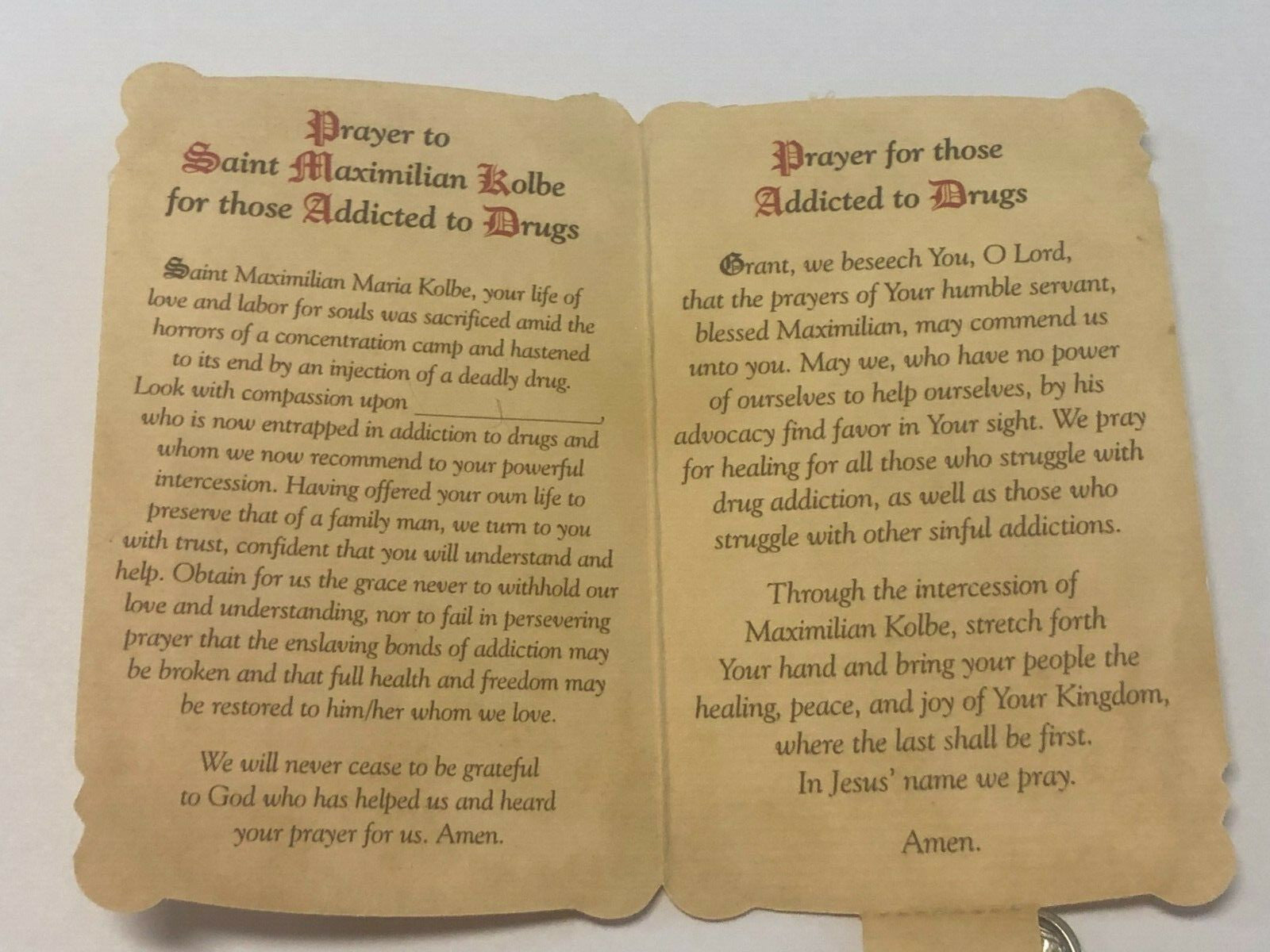Saint Maximilian Kolbe(Patron St of Drug Addicts) Prayer Card+Medal, New#PCM-022 - Journeys of Faith