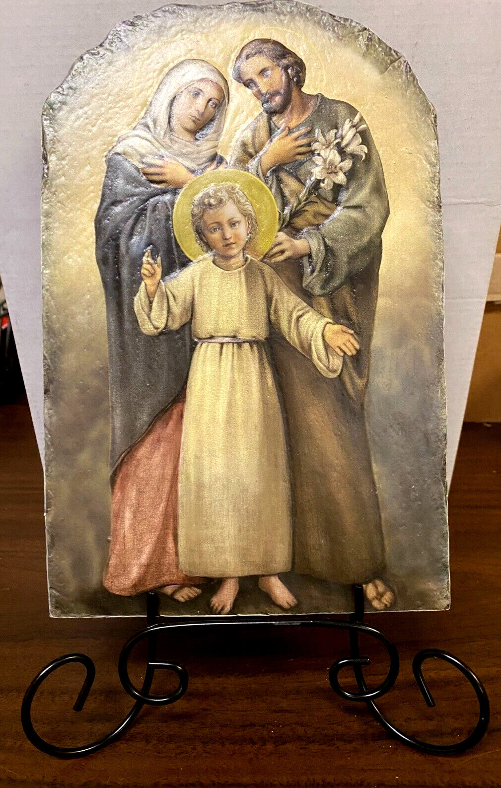 Holy Family Arched Tile Plaque with metal stand, New #AB-189 - Journeys of Faith