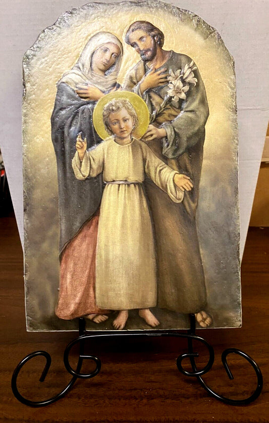 Holy Family Arched Tile Plaque with metal stand, New #AB-189 - Journeys of Faith