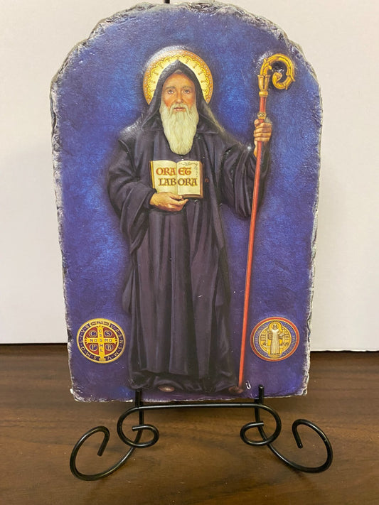 Saint Benedict  Arched Tile Plaque with metal stand, New #AB-185 - Journeys of Faith