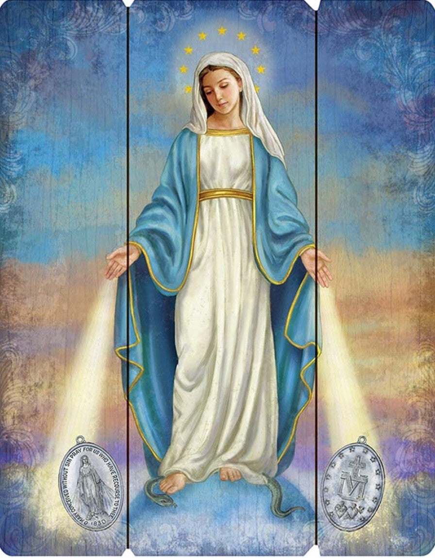 Our Lady of the Miraculous Medal Image on Wood Pallet, New #AB-015 - Journeys of Faith