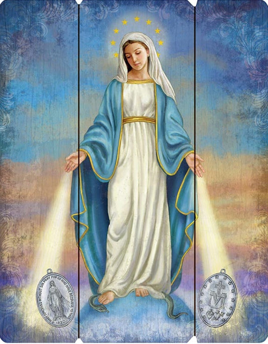Our Lady of the Miraculous Medal Image on Wood Pallet, New #AB-015 - Journeys of Faith