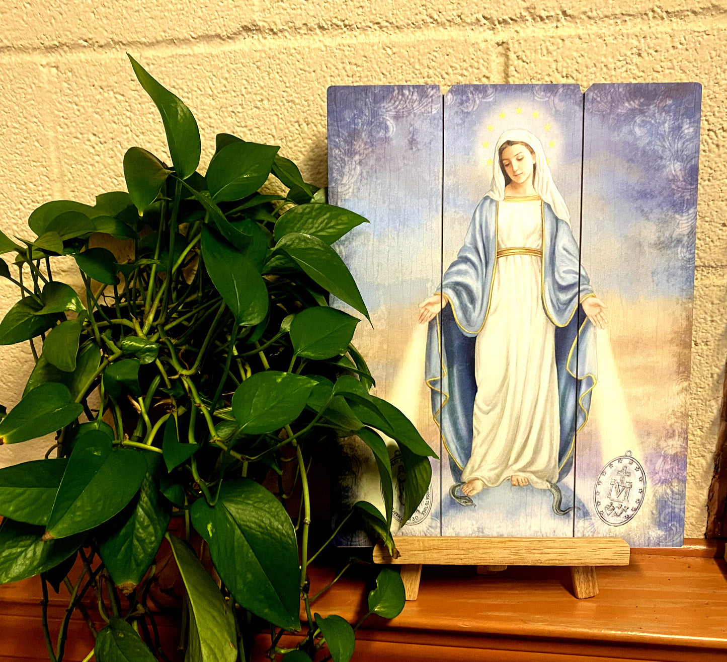 Our Lady of the Miraculous Medal Image on Wood Pallet, New #AB-015 - Journeys of Faith