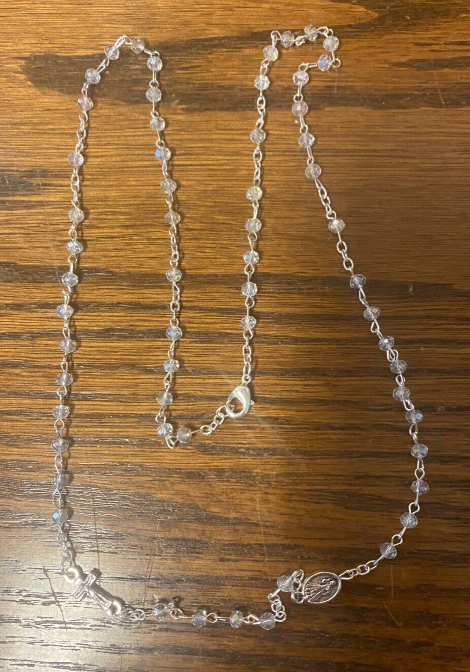 Divine Mercy Clear Glass Beads Rosary Necklace, New #MD-039 - Journeys of Faith