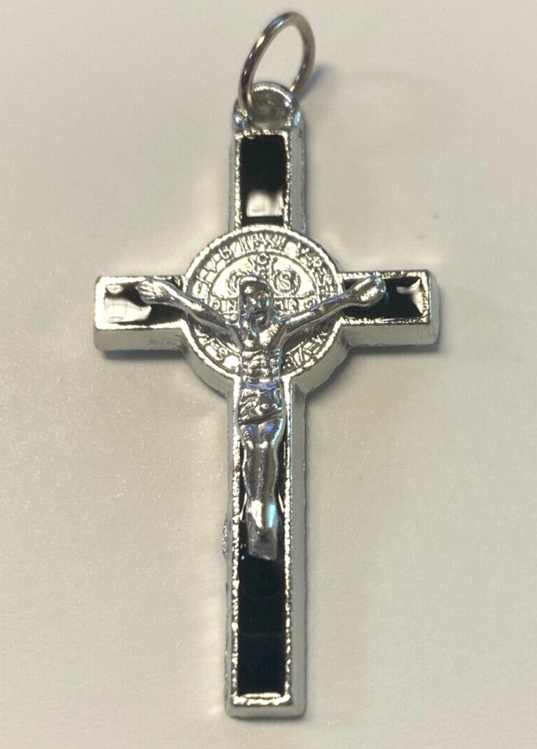 Saint Benedict Black & Silver  1.5" Crucifix,  New #MD-008 - Journeys of Faith