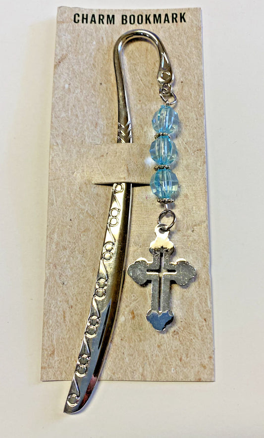Cross Bookmark with blue beads, New #MD-71 - Journeys of Faith