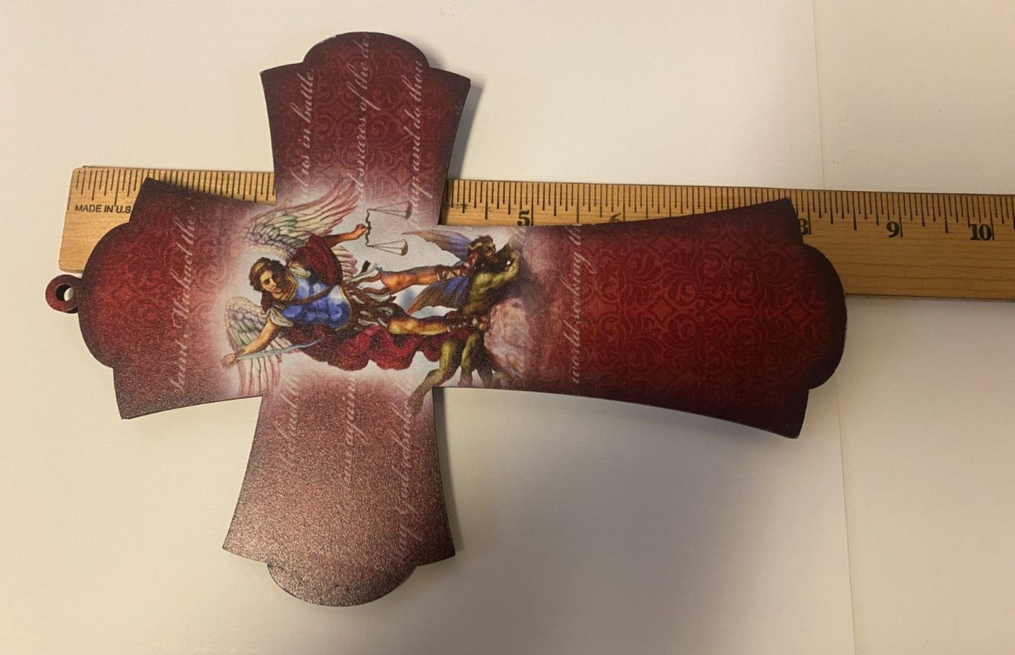 Saint Michael The Archangel 8" Laser Image on Thin Wood Cross, New #AB-128 - Journeys of Faith