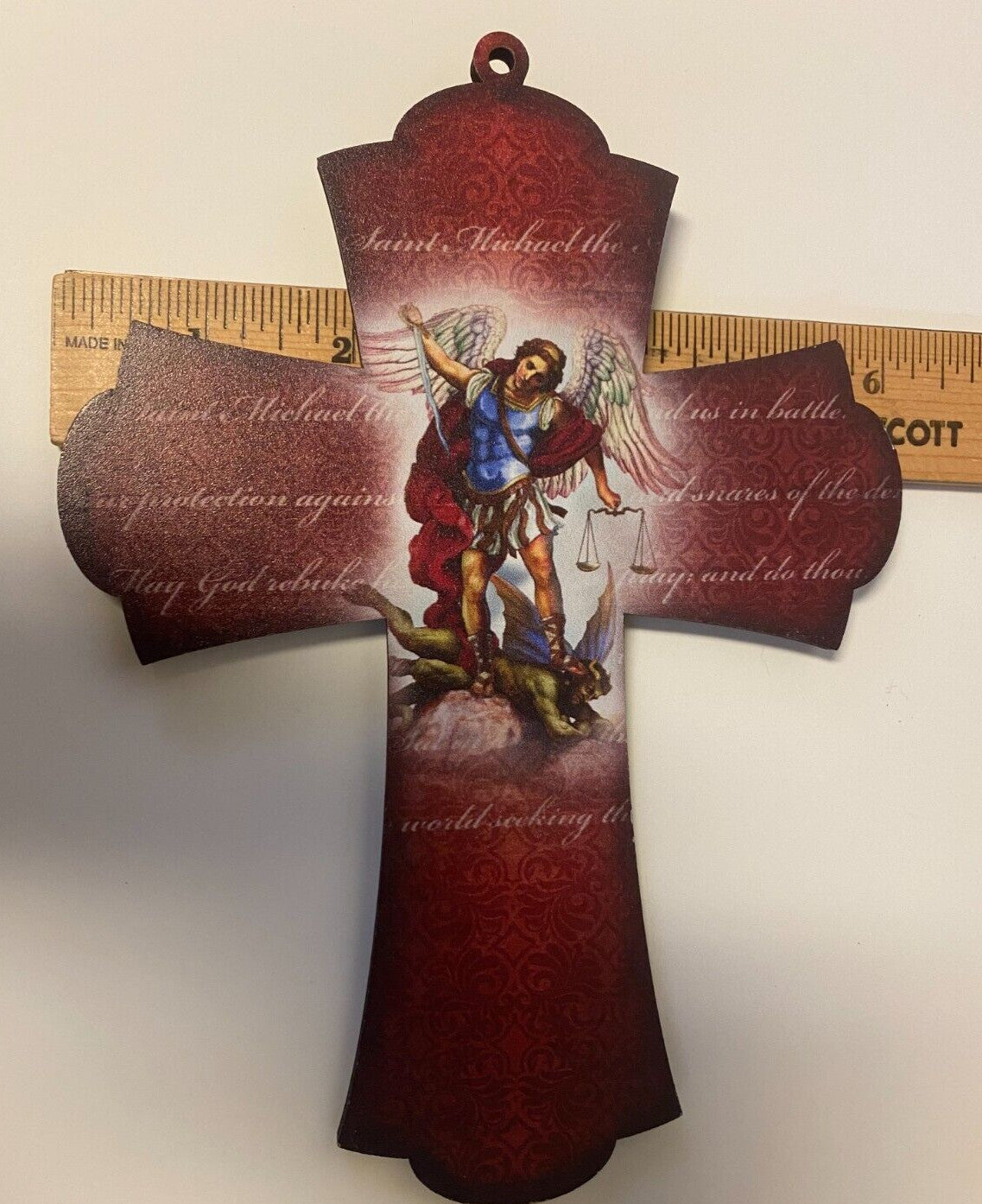 Saint Michael The Archangel 8" Laser Image on Thin Wood Cross, New #AB-128 - Journeys of Faith