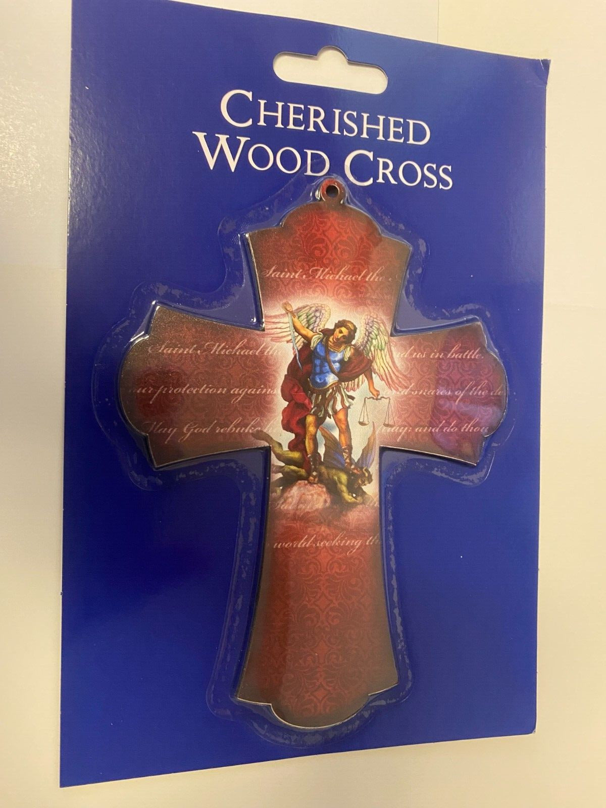 Saint Michael The Archangel 8" Laser Image on Thin Wood Cross, New #AB-128 - Journeys of Faith