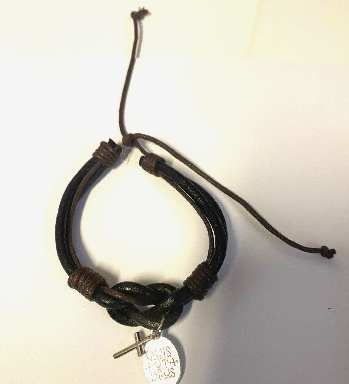 Leather Cuff Bracelet with St Michael The Archangel Charm + Cross Charm, - Journeys of Faith