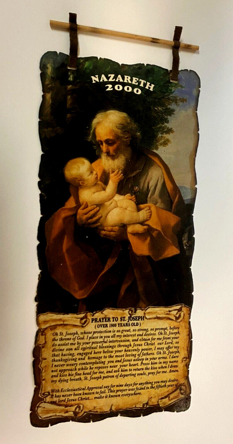 Saint Joseph Wax Paper Scalloped Edge Wall Canvas, New from Jerusalem - Journeys of Faith