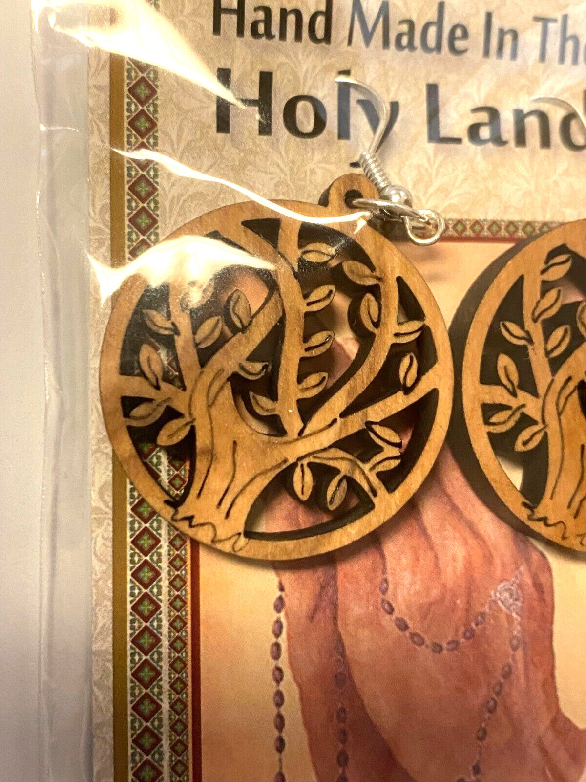 Olive Wood Tree Round  2" Hanging Earrings, New From the Holy Land - Journeys of Faith