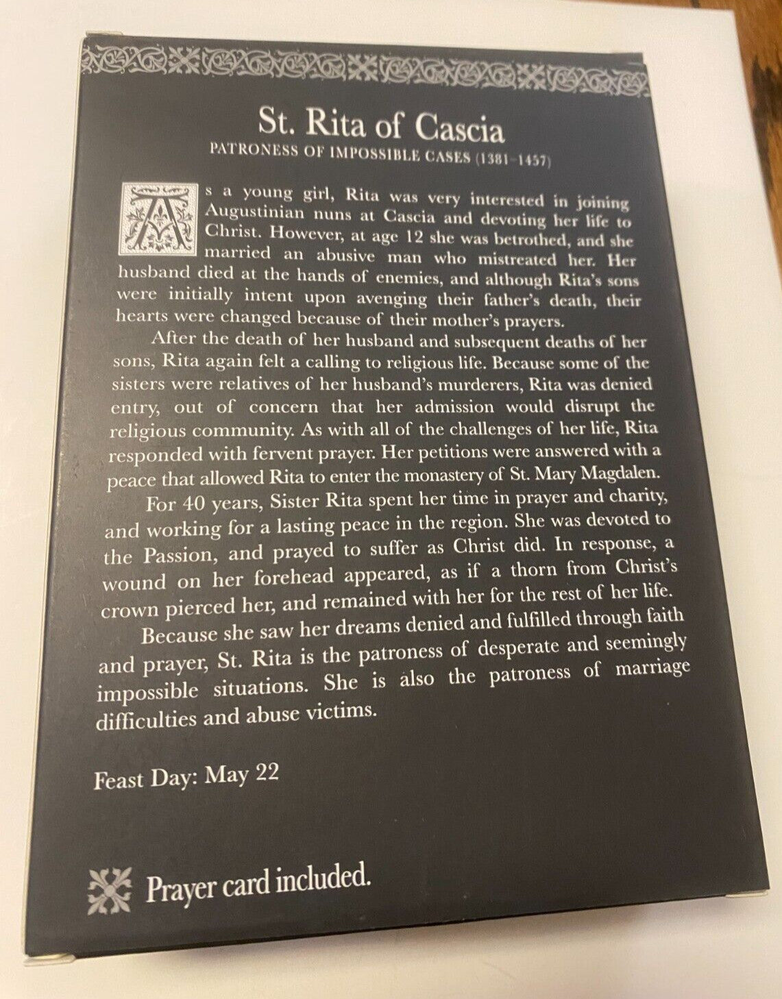 Saint Rita of Cascia  Small 3.75"  Statue + Prayer Card & Bio, New #RM-05 - Journeys of Faith