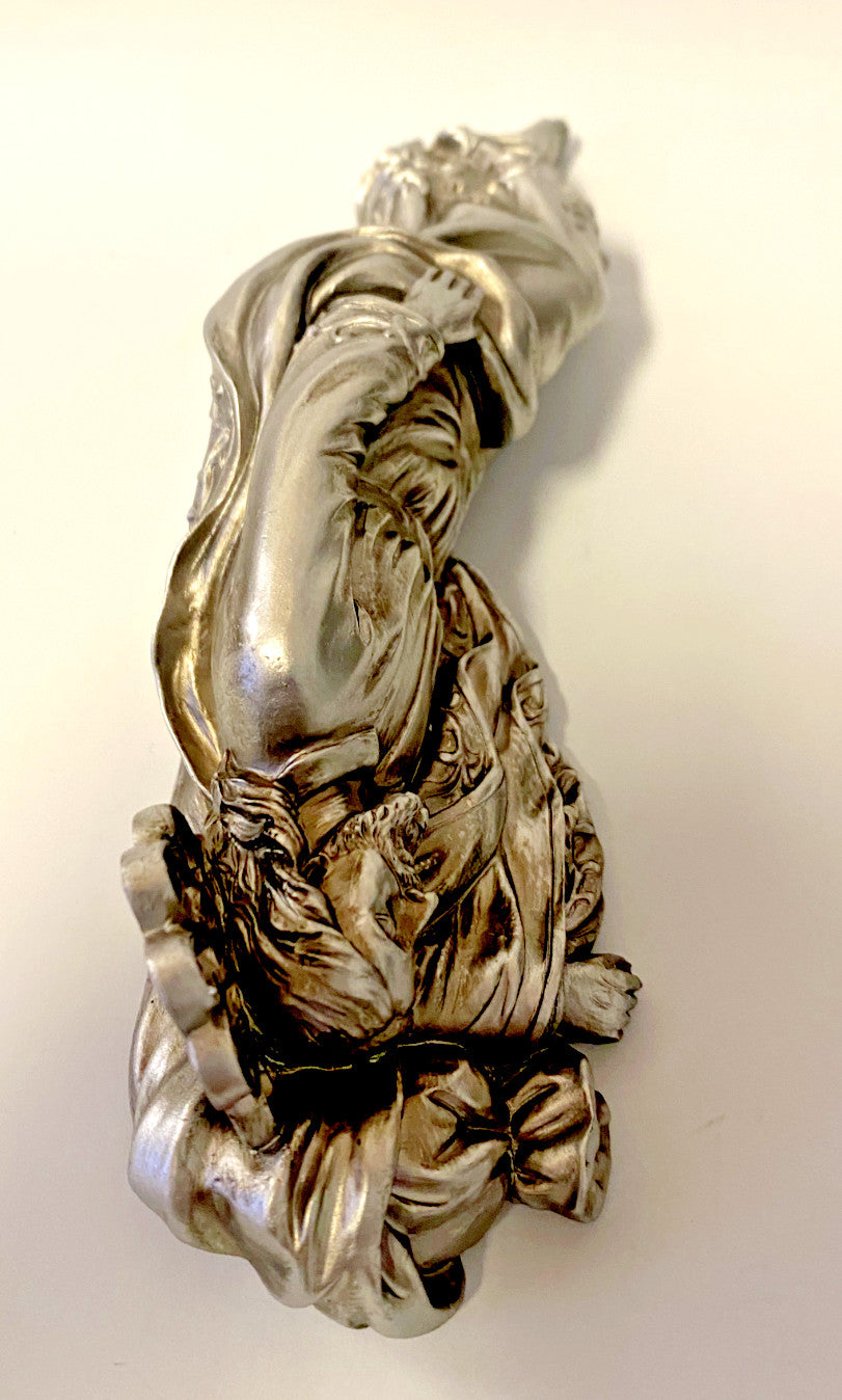 Antique silver resin Sleeping Saint Joseph statue, 8 inches tall, Christian religious collectible figure by Journeys of Faith.