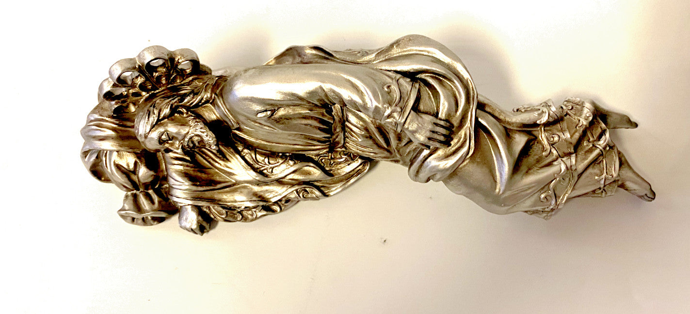 Antique silver resin Sleeping Saint Joseph statue, 8 inches tall, Christian religious collectible by Journeys of Faith.