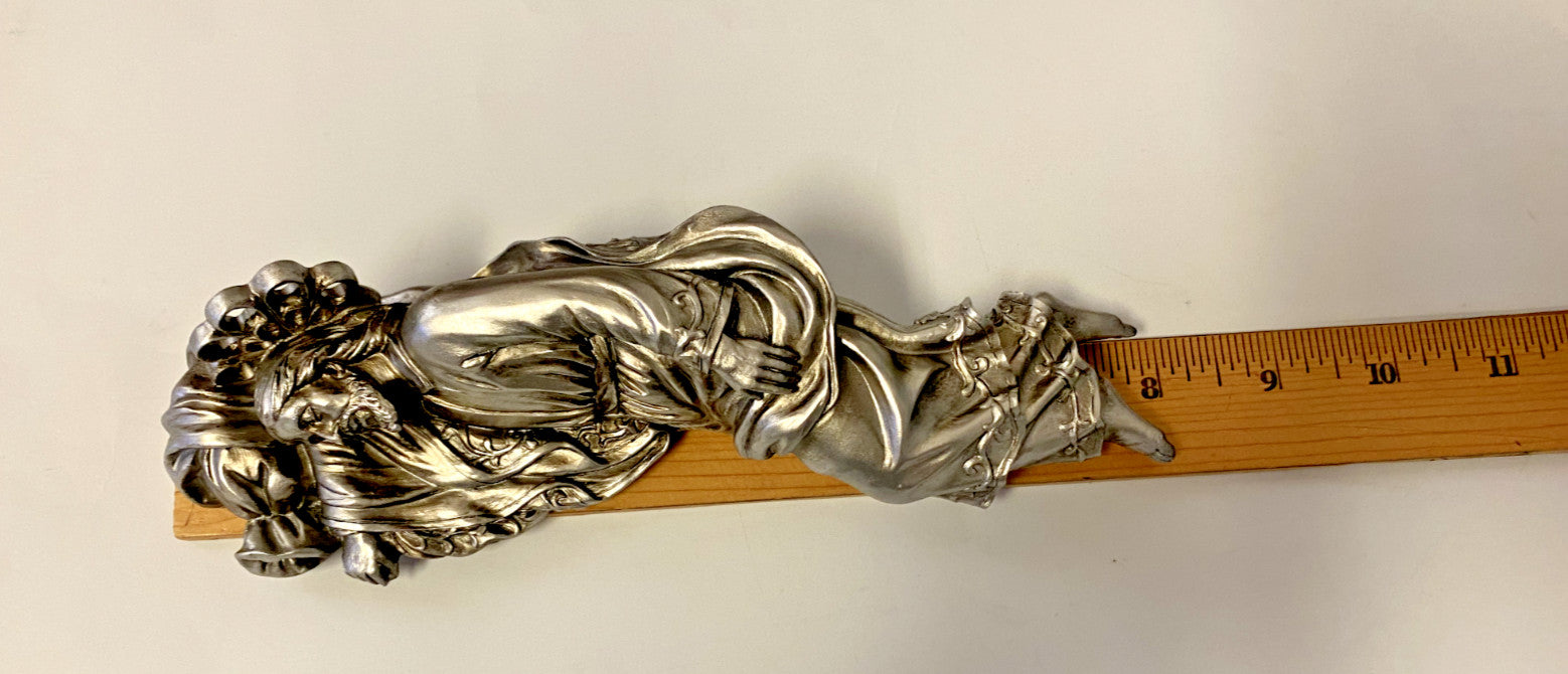 Antique silver resin Sleeping Saint Joseph statue, 8 inches tall, from Journeys of Faith, used as a Christian religious collectible figure.