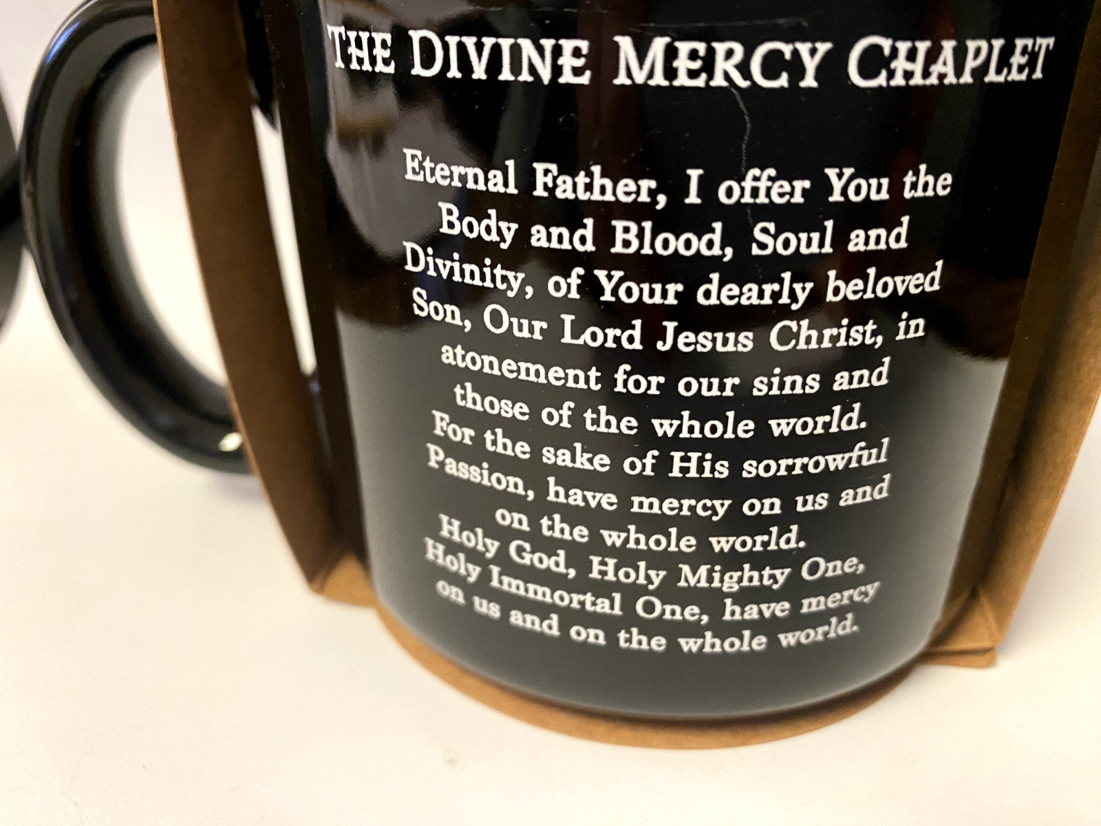Divine Mercy Black 13 oz Cup/Mug, With Divine Mercy Chaplet, New #052 - Journeys of Faith