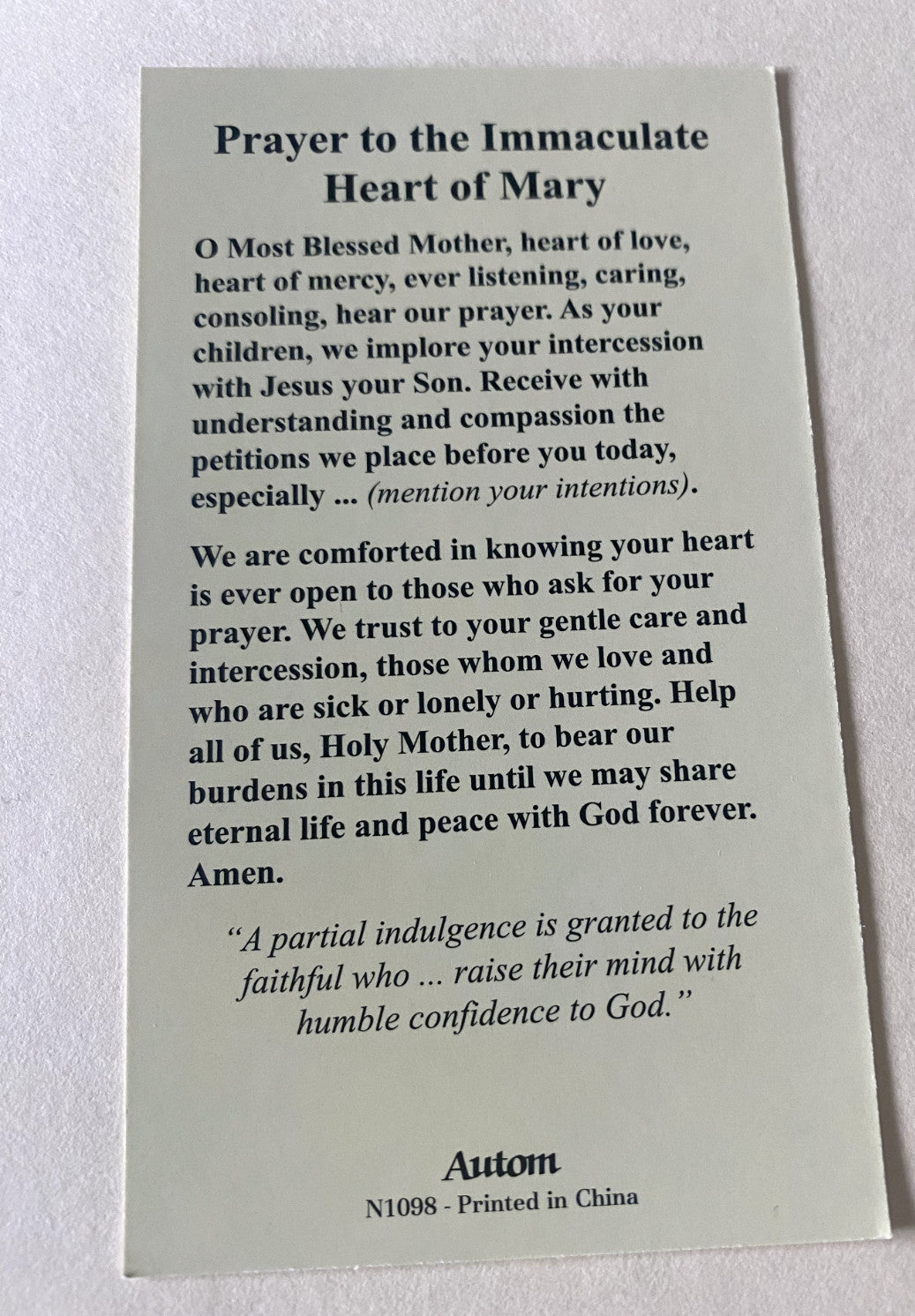 Immaculate Heart of Mary Prayer Card, New #PC-35 - Journeys of Faith