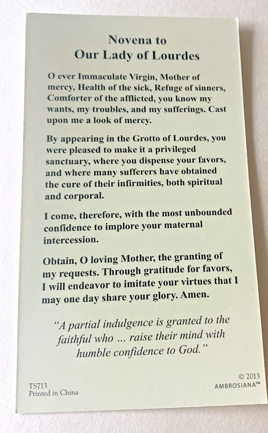 Our Lady of Lourdes Novena Card, New #PC-34 - Journeys of Faith
