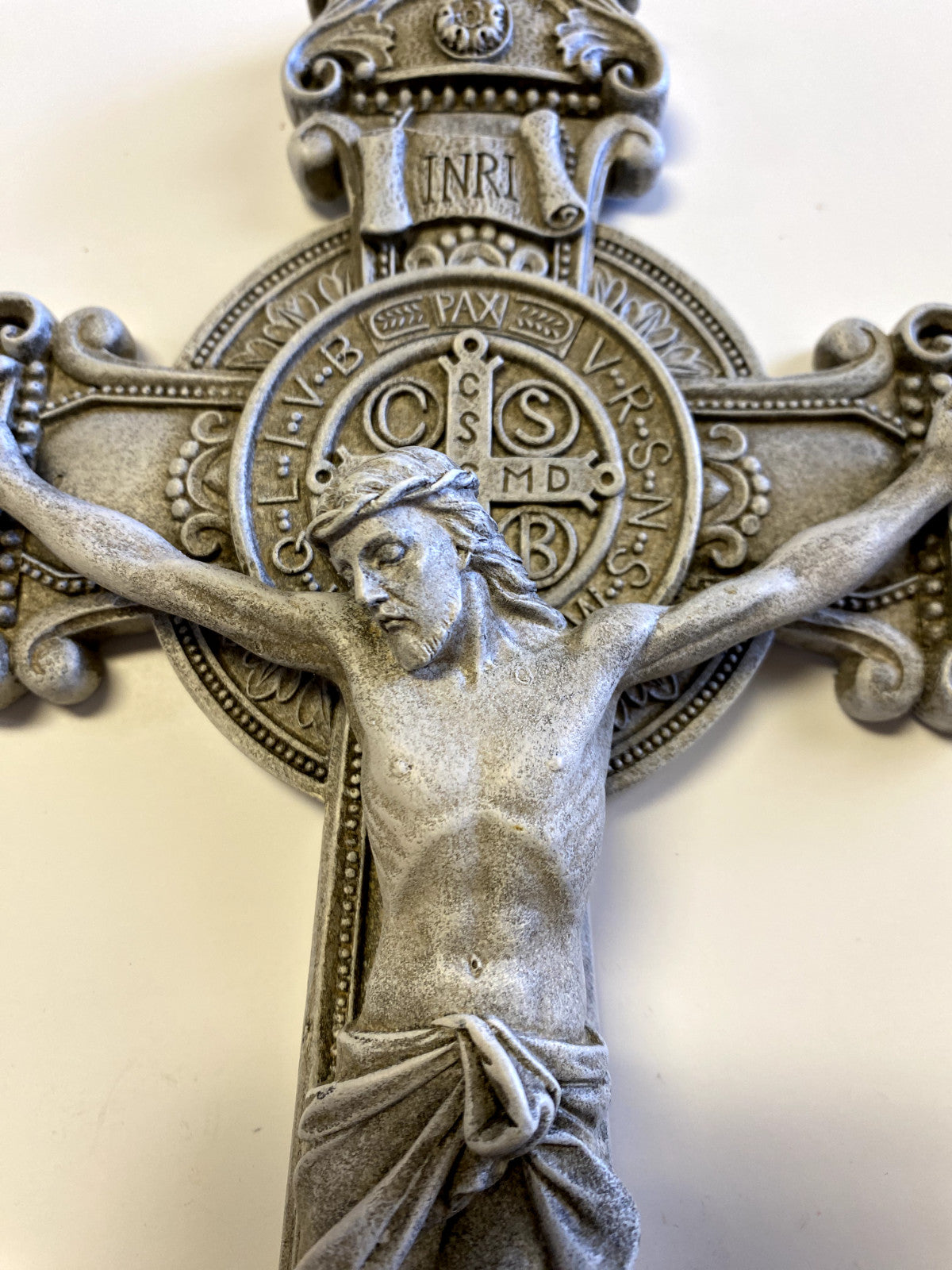 Saint Benedict 10.50" Stone Crucifix,  New #AB-135 - Journeys of Faith