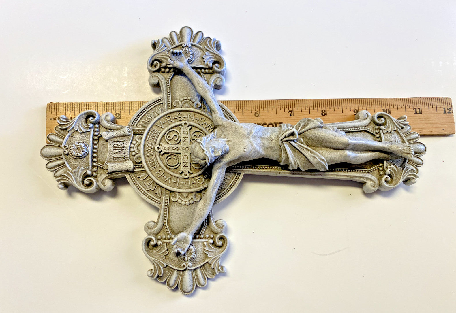Saint Benedict 10.50" Stone Crucifix,  New #AB-135 - Journeys of Faith