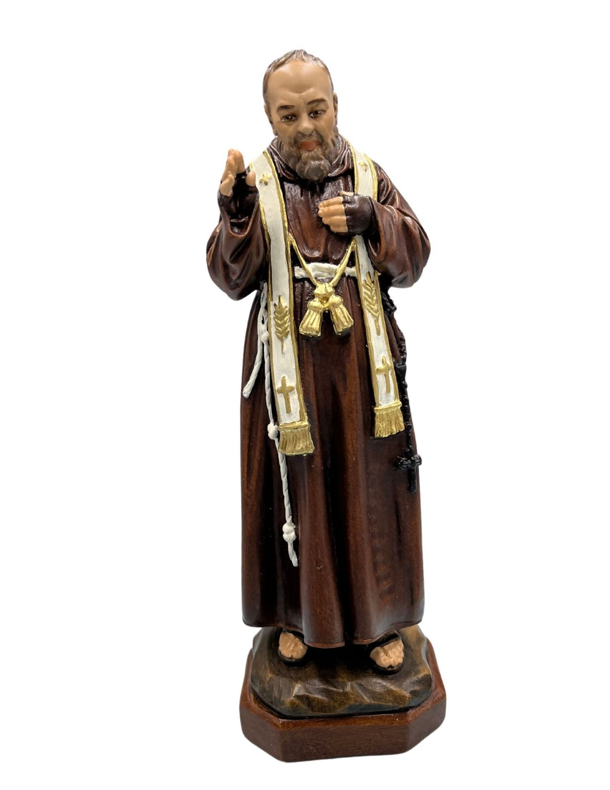 8 inch Saint Padre Pio Statue hand made in Colombia - Journeys of Faith