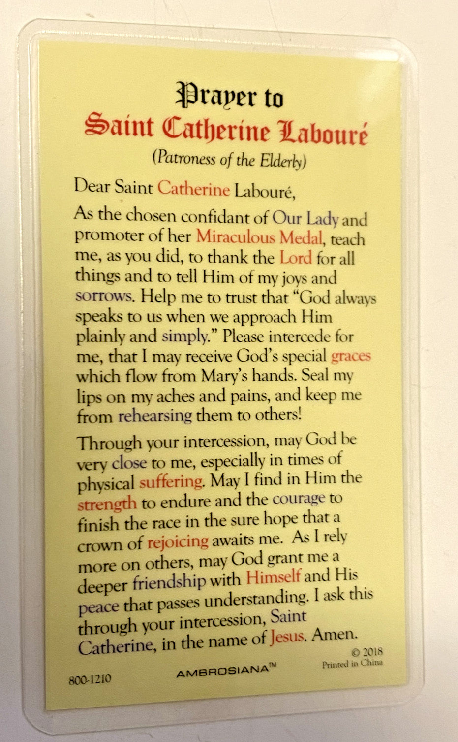 Saint Catherine Laboure Laminated Prayer Card, New - Journeys of Faith