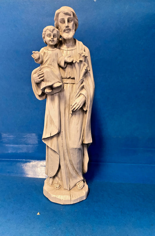 Saint Joseph with Child  8" Stone Finish Statue, New - Journeys of Faith