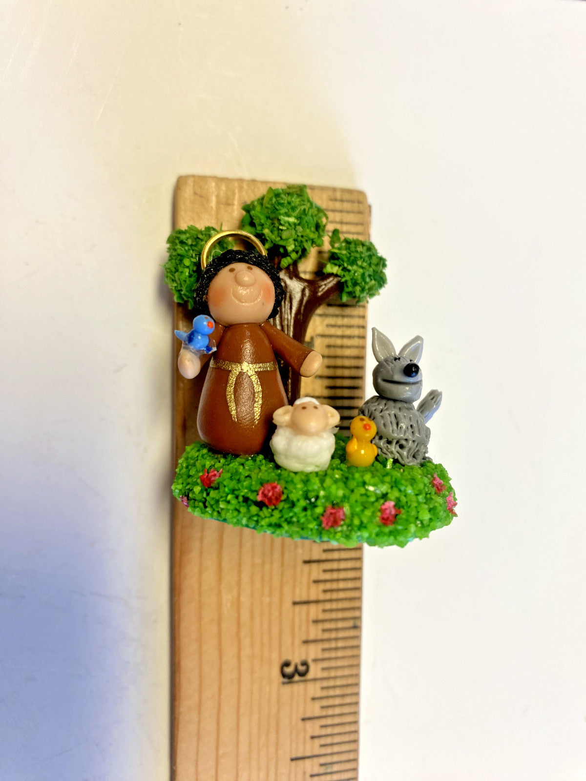 Miniature Saint Francis of Assisi statue, 1.78 inches, religious collectible from Colombia by Bob and Penny Lord.