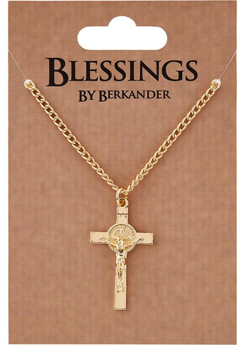 Saint Benedict Gold tone Crucifix Necklace, New #AB-077 - Journeys of Faith