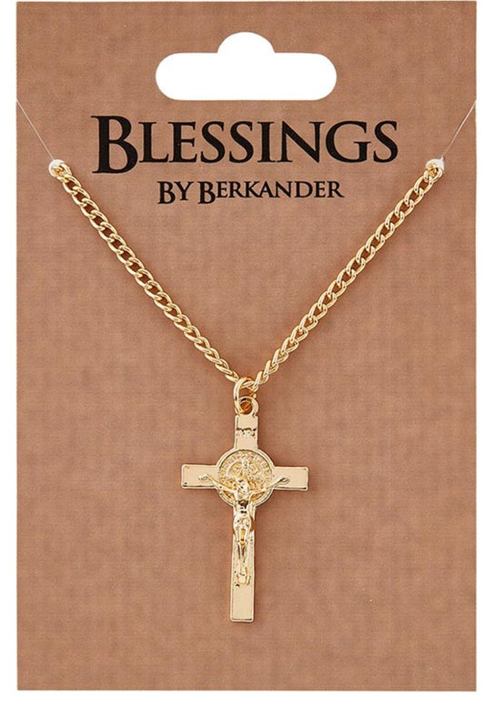 Saint Benedict Gold tone Crucifix Necklace, New #AB-077 - Journeys of Faith