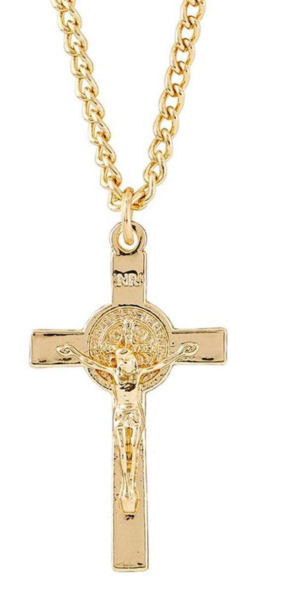 Saint Benedict Gold tone Crucifix Necklace, New #AB-077 - Journeys of Faith