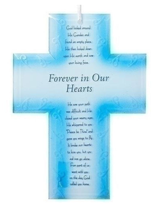 Blue Glass Cross with Broken Chain Poem, New #RM-028 - Journeys of Faith