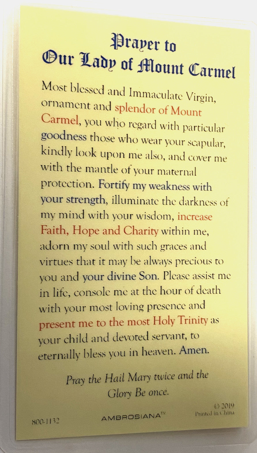 Our Lady of Mount Carmel Prayer Card, New #PCL-17 - Journeys of Faith
