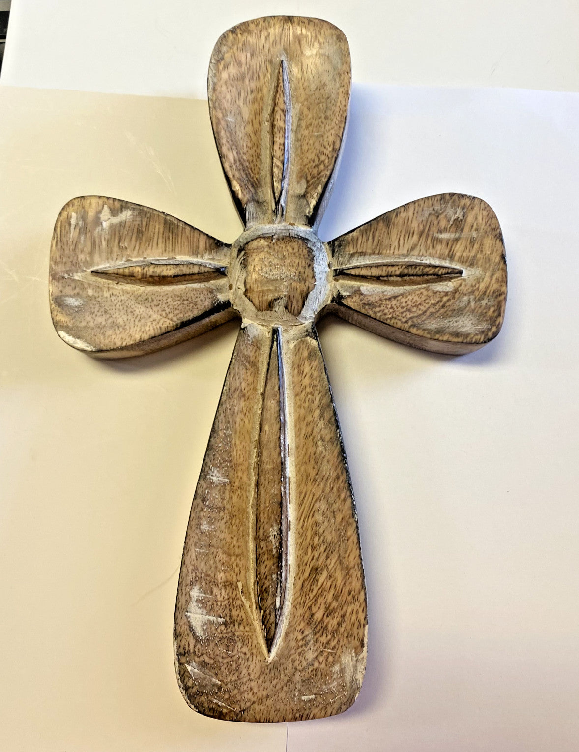 Naples Ornate Carved Wood Whitewash Cross, New #AB-244 - Journeys of Faith