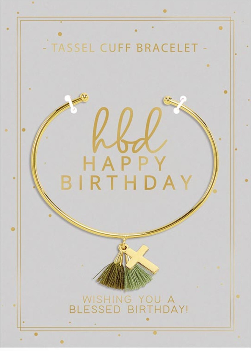 Copper Tassel Cuff Bracelet, "Happy Birthday", New #AB-279-R2 - Journeys of Faith