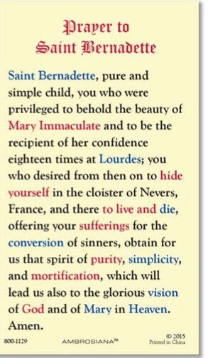 Saint Bernadette Laminated Prayer Card, New #PCL-31 - Journeys of Faith