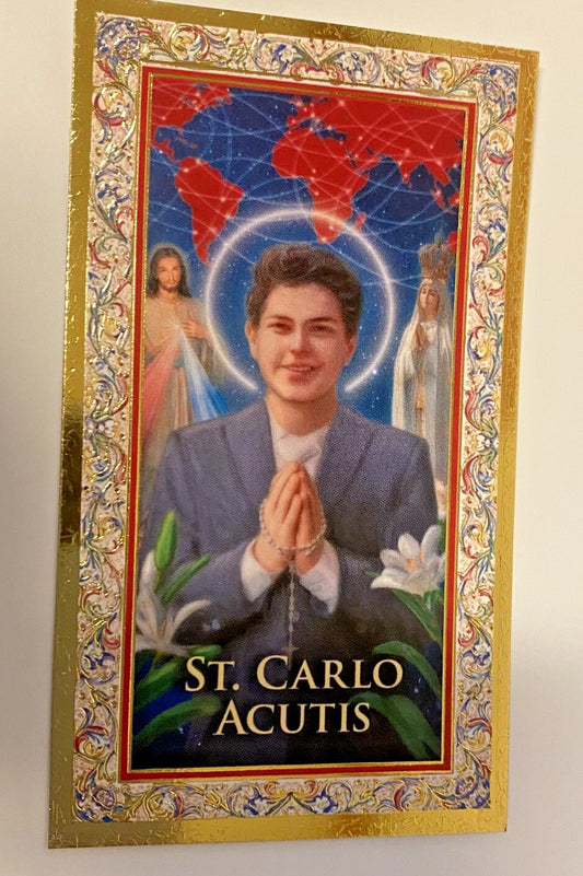 St Carlo Acutis Prayer Card with Gold trim, New #PC-105 - Journeys of Faith