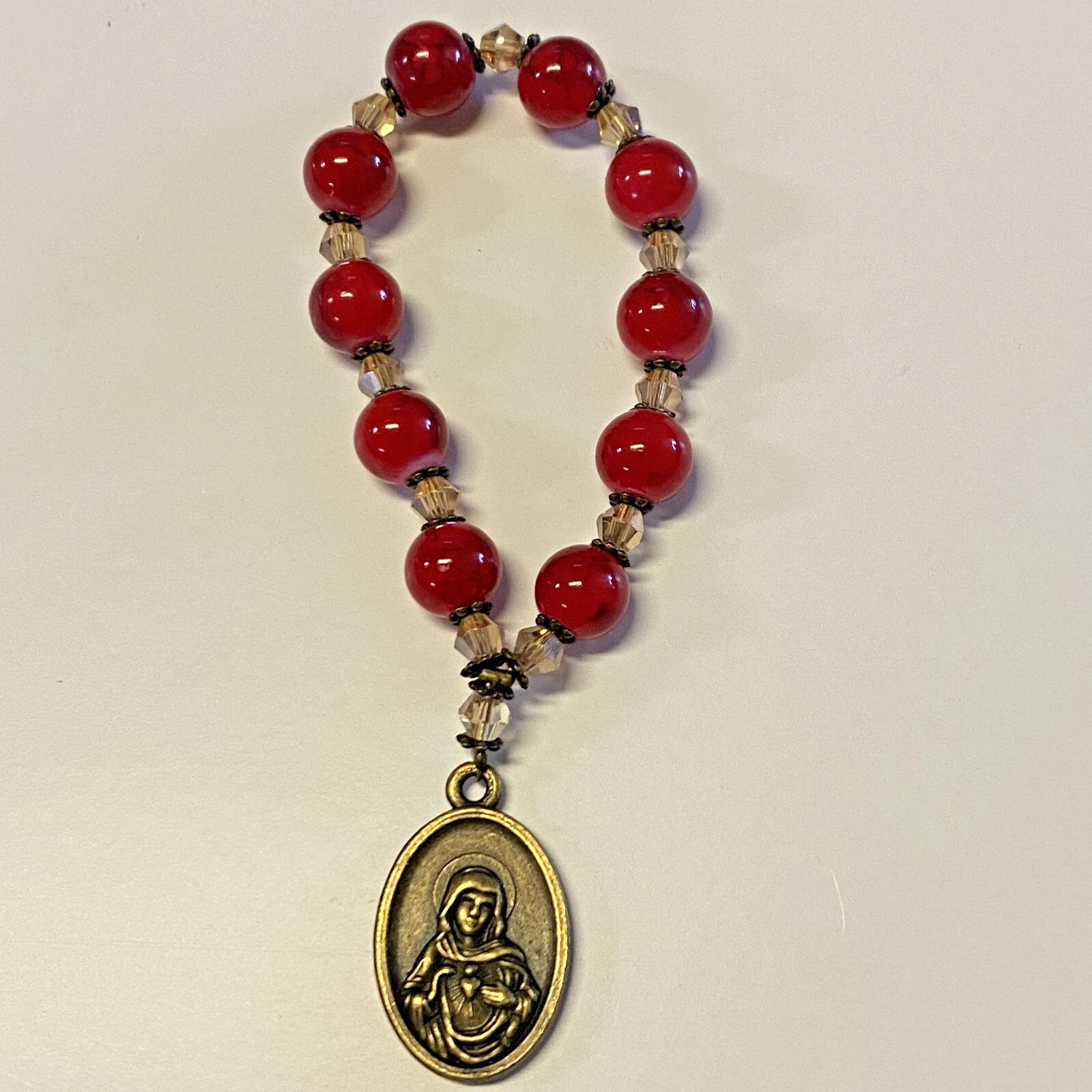 Red Marbled 1 Decade Rosary,  New, #AB-350-R2 - Journeys of Faith