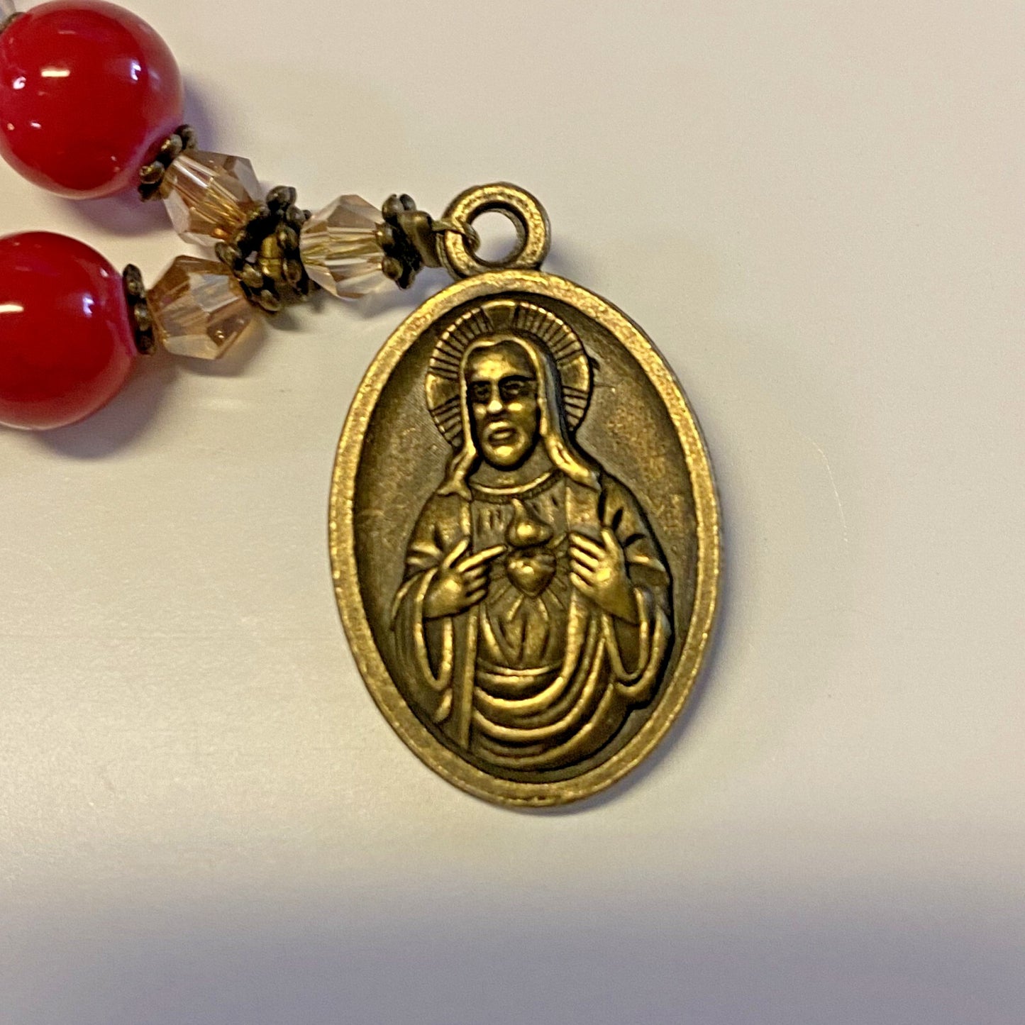 Red Marbled 1 Decade Rosary,  New, #AB-350-R2 - Journeys of Faith