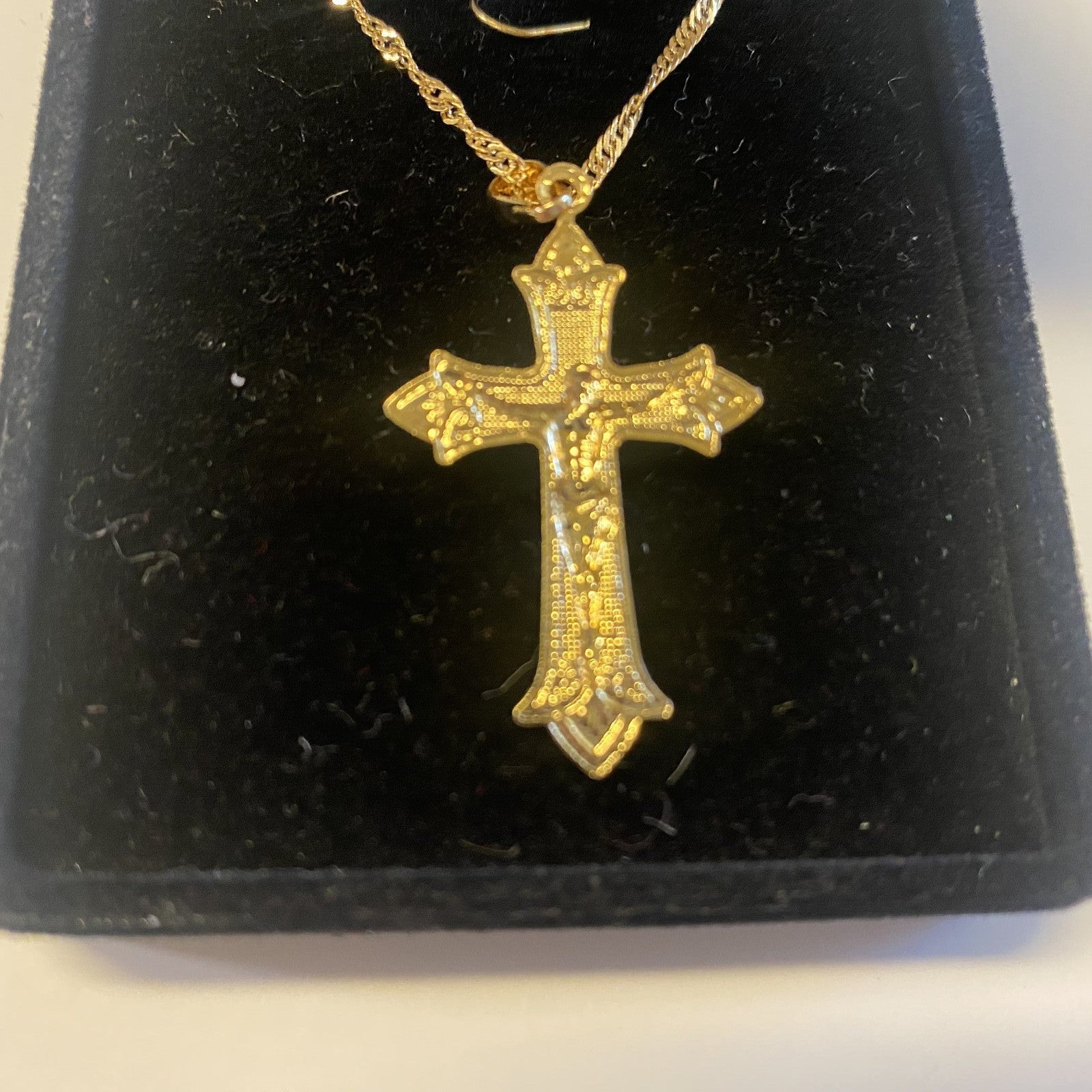 Gold & Silver 1.75" Crucifix, Brazilian Gold Plated 20" Necklace, New, Gftshp-15 - Journeys of Faith