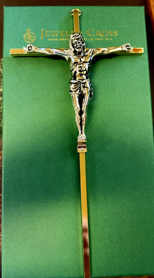 10" Gold Plated & Pewter Silver Corpus  Wall Crucifix, New #AB-341-R2 - Journeys of Faith