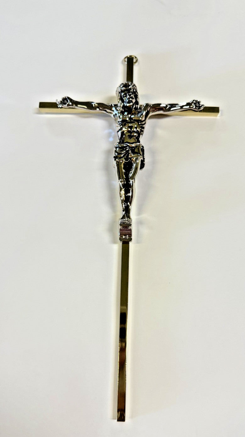 10" Gold Plated & Pewter Silver Corpus  Wall Crucifix, New #AB-341-R2 - Journeys of Faith