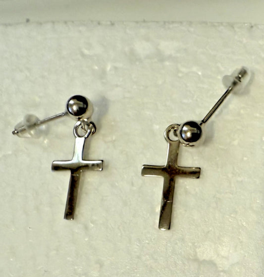 Cross .75" Sterling Silver  Earrings New #AB-384-R2 - Journeys of Faith