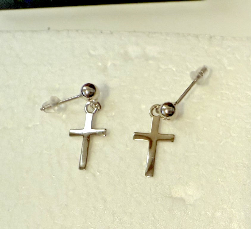 Cross .75" Sterling Silver  Earrings New #AB-384-R2 - Journeys of Faith