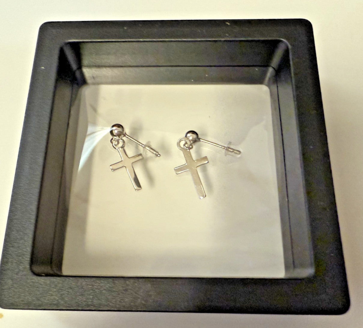 Cross .75" Sterling Silver  Earrings New #AB-384-R2 - Journeys of Faith