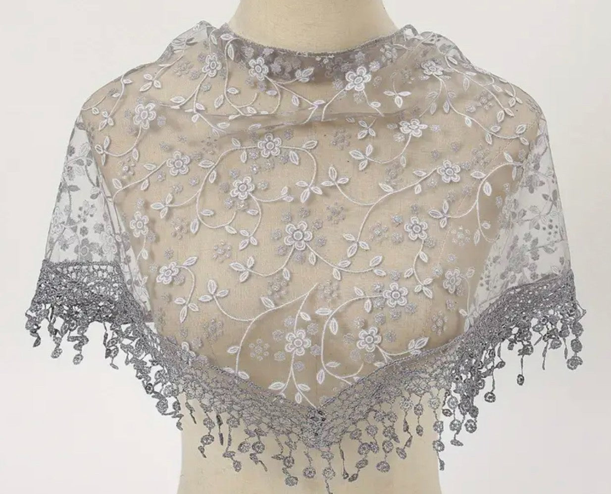 Women's  Dark Gray Lace Church Veil, New #AB-426-R2 - Journeys of Faith