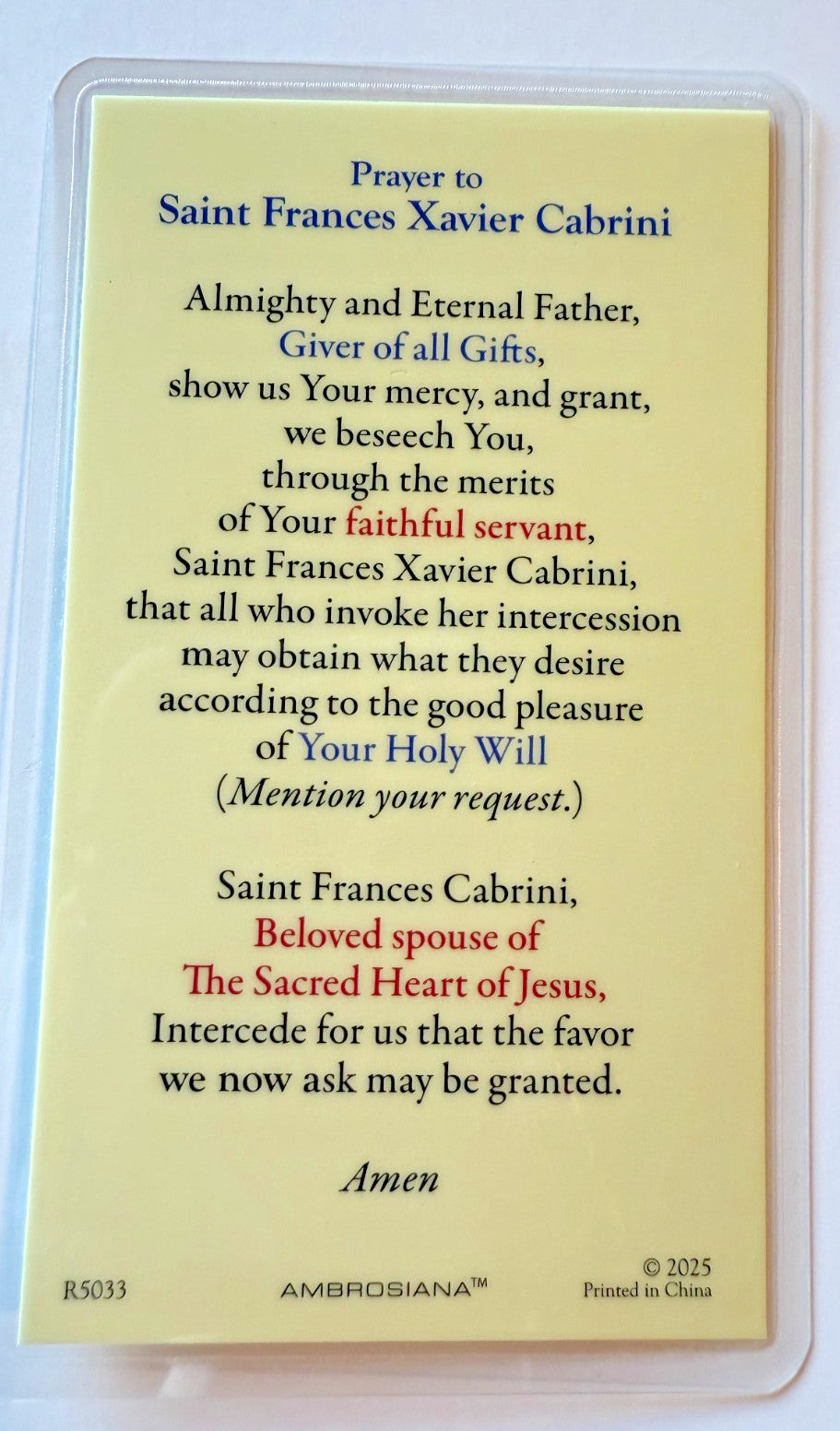 Saint Frances Mother Cabrini Laminated Prayer Card, New #PCL-63 - Journeys of Faith